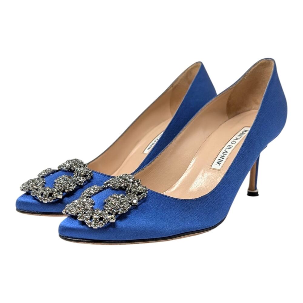 Manolo Blahnik Hangisi 70 Crystal Embellished Pump Heel Cobalt Blue Satin 36 - Picture 3 of 12